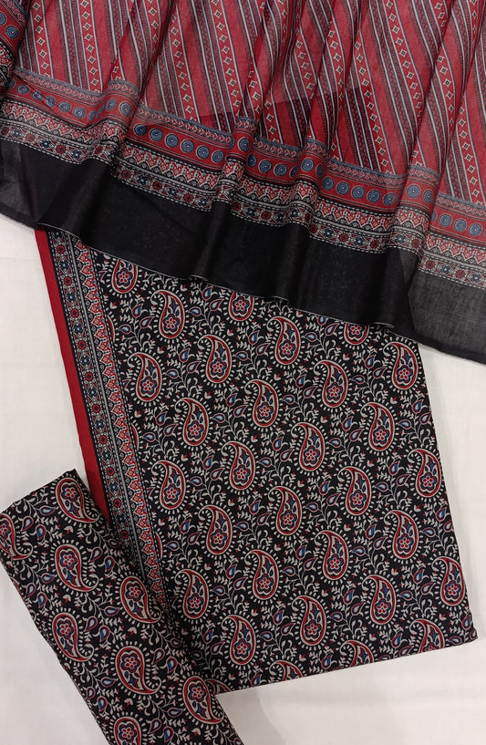 Bin Saeed Digital Printed Cotton Cambric Unstitched 3 Piece Suit - Design-36 - BS25DCC - Black - Summer Collection
