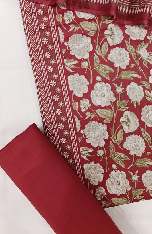 Bin Saeed Digital Printed Cotton Cambric Unstitched 3 Piece Suit - Design-35 - BS25DCC - Red - Summer Collection