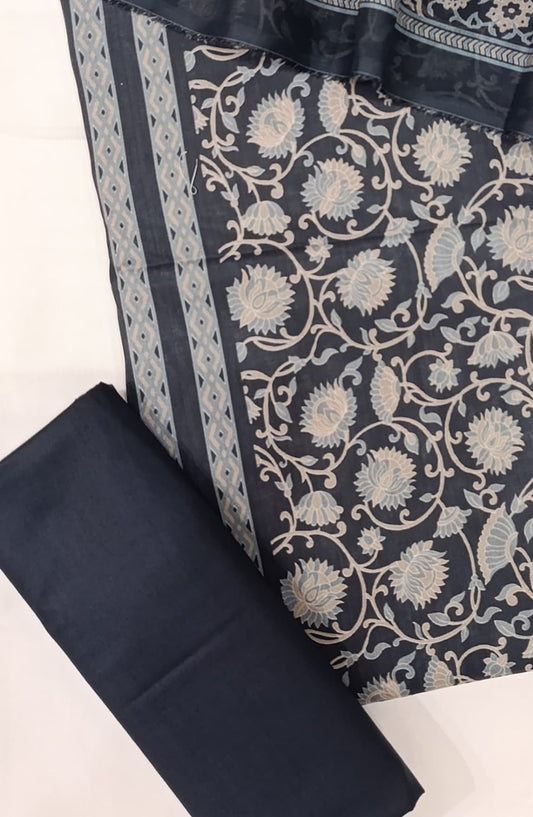 Bin Saeed Digital Printed Cotton Cambric Unstitched 3 Piece Suit - Design-33 - BS25DCC - Dark Blue - Summer Collection