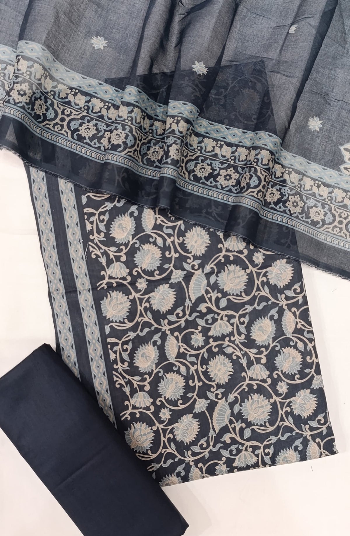 Bin Saeed Digital Printed Cotton Cambric Unstitched 3 Piece Suit - Design-33 - BS25DCC - Dark Blue - Summer Collection