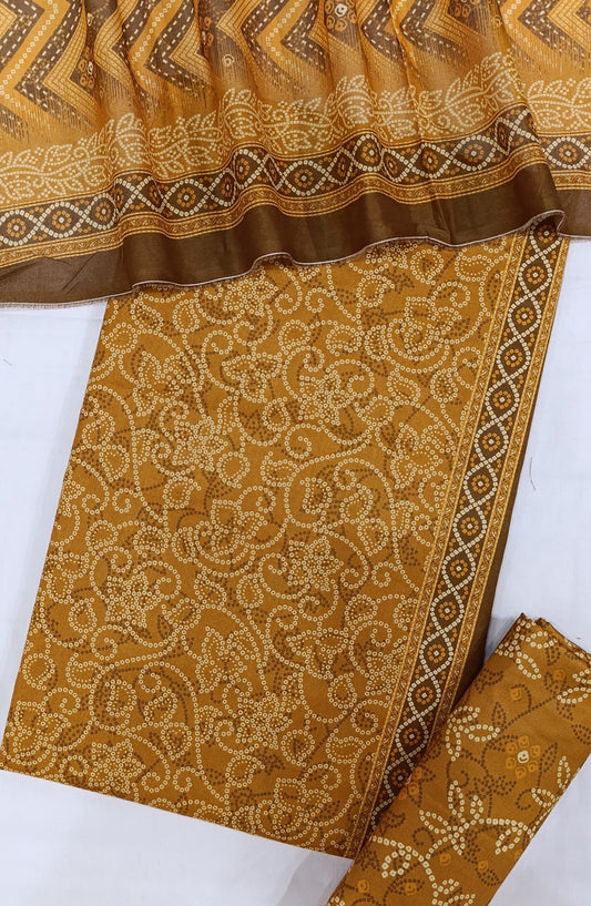 Bin Saeed Digital Printed Cotton Cambric Unstitched 3 Piece Suit - Design-32 - BS25DCC - Mustard - Summer Collection
