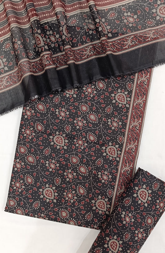 Bin Saeed Digital Printed Cotton Cambric Unstitched 3 Piece Suit - Design-31 - BS25DCC - Black - Summer Collection