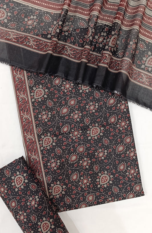 Bin Saeed Digital Printed Cotton Cambric Unstitched 3 Piece Suit - Design-31 - BS25DCC - Black - Summer Collection