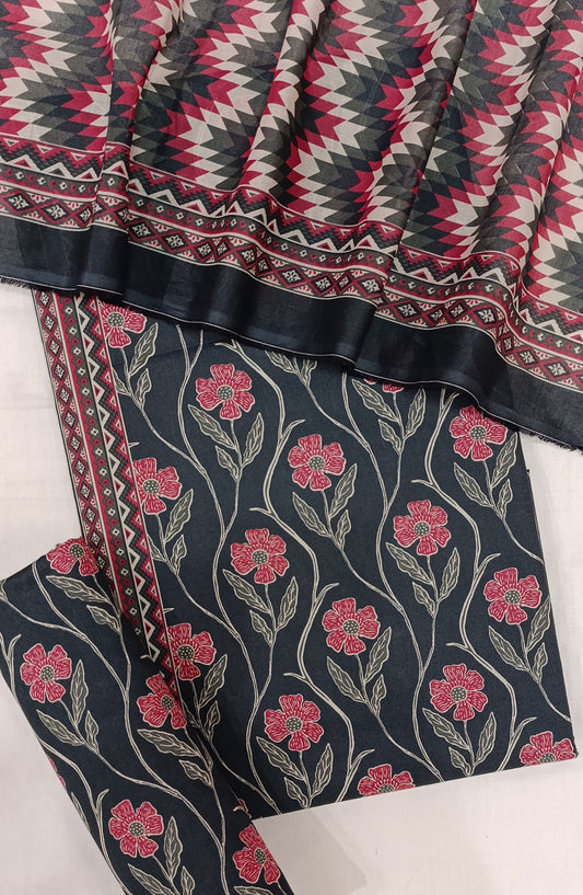 Bin Saeed Digital Printed Cotton Cambric Unstitched 3 Piece Suit - Design-29 - BS25DCC - Blue - Summer Collection