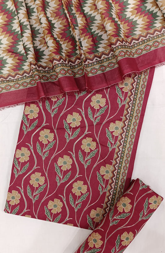 Bin Saeed Digital Printed Cotton Cambric Unstitched 3 Piece Suit - Design-28 - BS25DCC - Red - Summer Collection