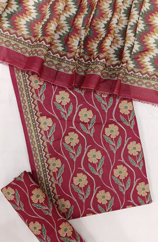 Bin Saeed Digital Printed Cotton Cambric Unstitched 3 Piece Suit - Design-28 - BS25DCC - Red - Summer Collection
