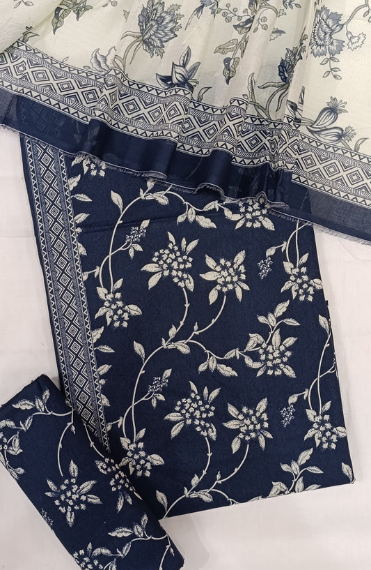Bin Saeed Digital Printed Cotton Cambric Unstitched 3 Piece Suit - Design-27 - BS25DCC - Blue - Summer Collection