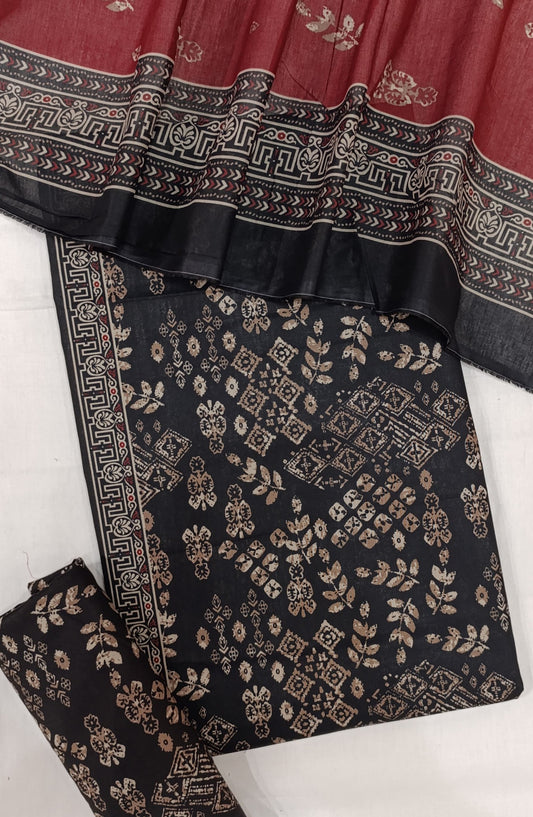 Bin Saeed Digital Printed Cotton Cambric Unstitched 3 Piece Suit - Design-26 - BS25DCC - Black - Summer Collection