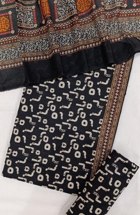 Bin Saeed Digital Printed Cotton Cambric Unstitched 3 Piece Suit - Design-25 - BS25DCC - Black - Summer Collection