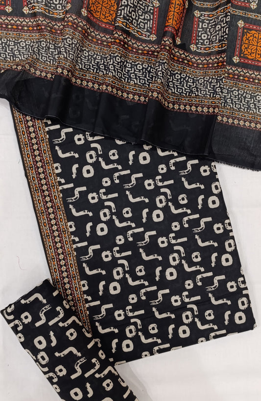 Bin Saeed Digital Printed Cotton Cambric Unstitched 3 Piece Suit - Design-25 - BS25DCC - Black - Summer Collection