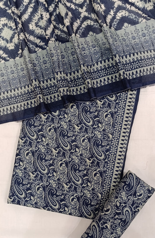 Bin Saeed Digital Printed Cotton Cambric Unstitched 3 Piece Suit - Design-24 - BS25DCC - Blue - Summer Collection
