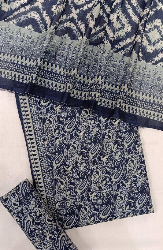 Bin Saeed Digital Printed Cotton Cambric Unstitched 3 Piece Suit - Design-24 - BS25DCC - Blue - Summer Collection