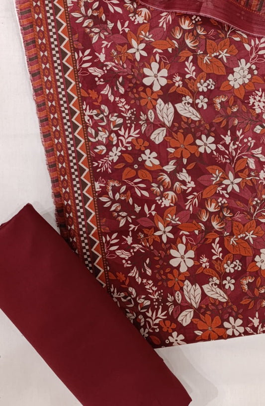 Bin Saeed Digital Printed Cotton Cambric Unstitched 3 Piece Suit - Design-23 - BS25DCC - Red - Summer Collection