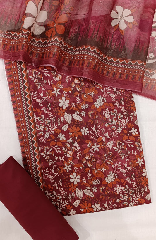Bin Saeed Digital Printed Cotton Cambric Unstitched 3 Piece Suit - Design-23 - BS25DCC - Red - Summer Collection