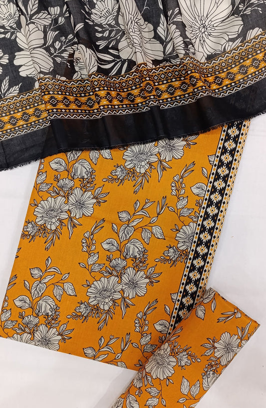 Bin Saeed Digital Printed Cotton Cambric Unstitched 3 Piece Suit - Design-22 - BS25DCC - Yellow - Summer Collection