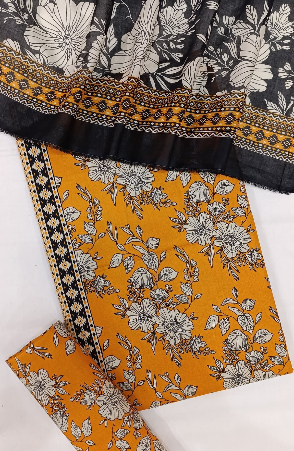 Bin Saeed Digital Printed Cotton Cambric Unstitched 3 Piece Suit - Design-22 - BS25DCC - Yellow - Summer Collection