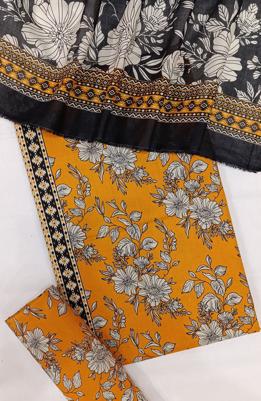 Bin Saeed Digital Printed Cotton Cambric Unstitched 3 Piece Suit - Design-22 - BS25DCC - Yellow - Summer Collection