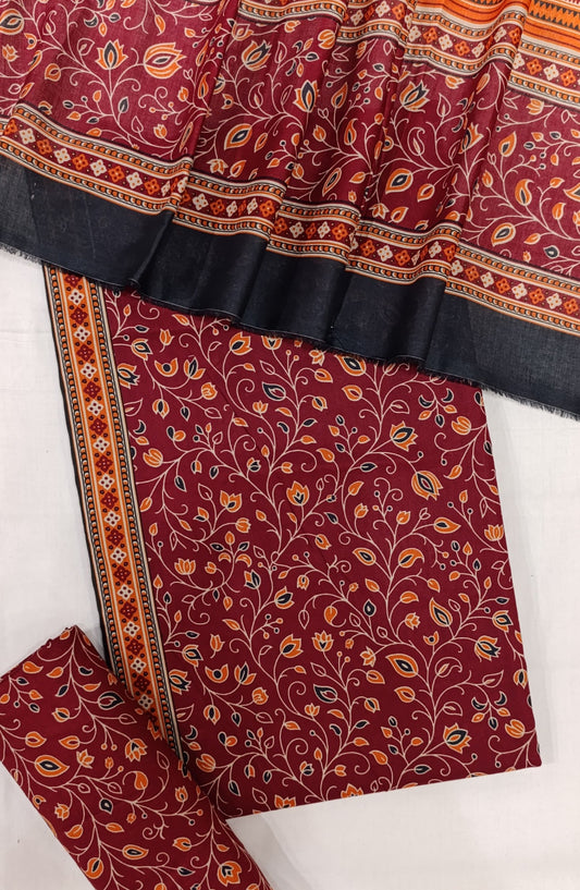 Bin Saeed Digital Printed Cotton Cambric Unstitched 3 Piece Suit - Design-21 - BS25DCC - Red - Summer Collection