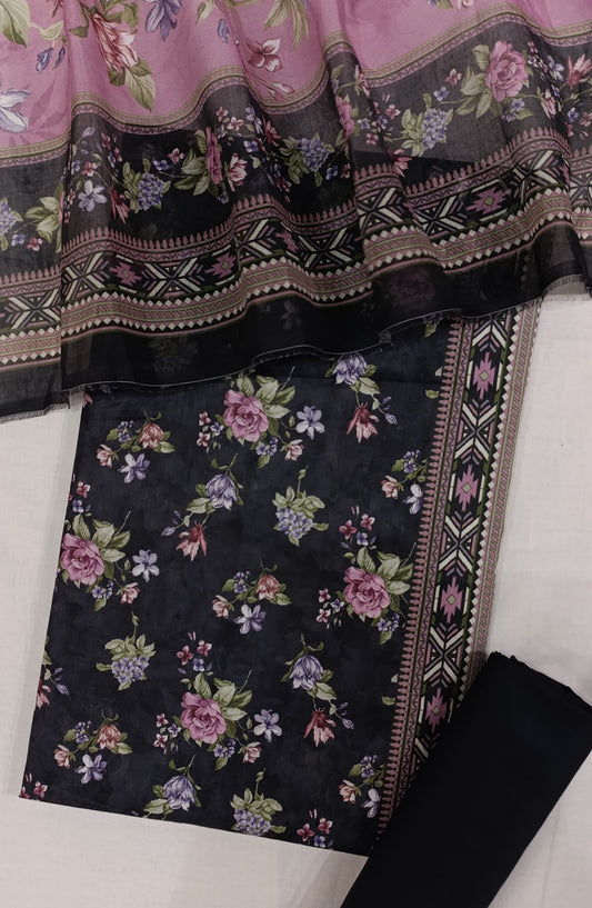 Bin Saeed Digital Printed Cotton Cambric Unstitched 3 Piece Suit - Design-18 - BS25DCC - Black - Summer Collection