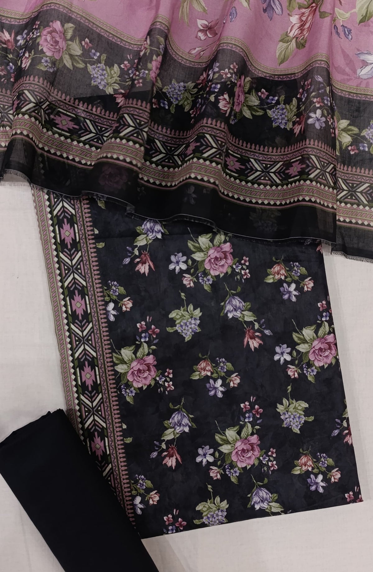 Bin Saeed Digital Printed Cotton Cambric Unstitched 3 Piece Suit - Design-18 - BS25DCC - Black - Summer Collection