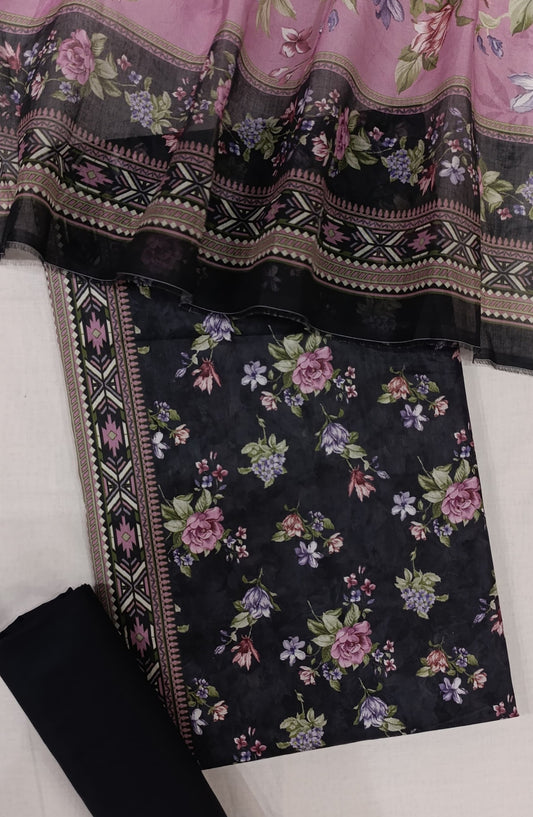 Bin Saeed Digital Printed Cotton Cambric Unstitched 3 Piece Suit - Design-18 - BS25DCC - Black - Summer Collection