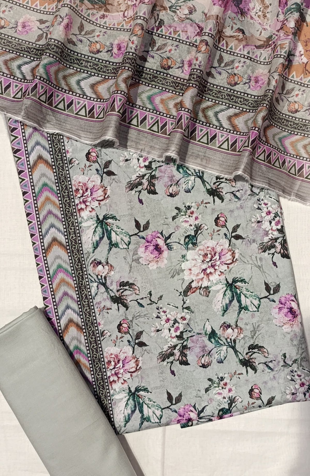 Bin Saeed Digital Printed Cotton Cambric Unstitched 3 Piece Suit - Design-17 - BS25DCC - Light Green - Summer Collection