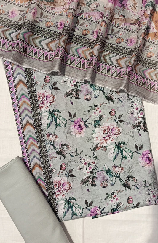 Bin Saeed Digital Printed Cotton Cambric Unstitched 3 Piece Suit - Design-17 - BS25DCC - Light Green - Summer Collection