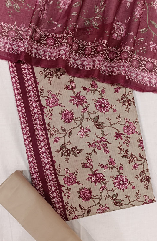 Bin Saeed Digital Printed Cotton Cambric Unstitched 3 Piece Suit - Design-16 - BS25DCC - Pink - Summer Collection