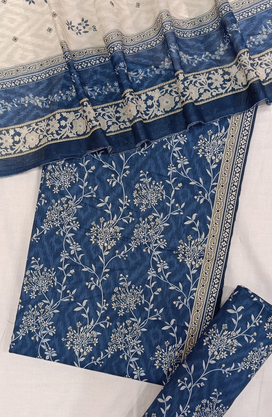 Bin Saeed Digital Printed Cotton Cambric Unstitched 3 Piece Suit - Design-15 - BS25DCC - Blue - Summer Collection