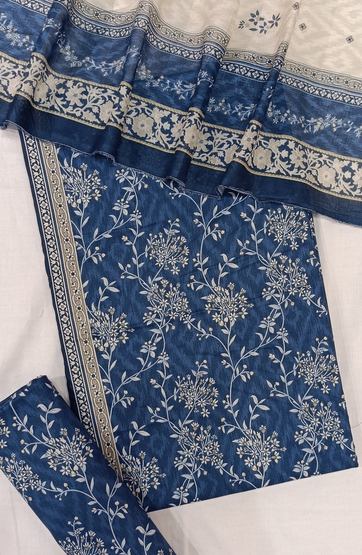 Bin Saeed Digital Printed Cotton Cambric Unstitched 3 Piece Suit - Design-15 - BS25DCC - Blue - Summer Collection