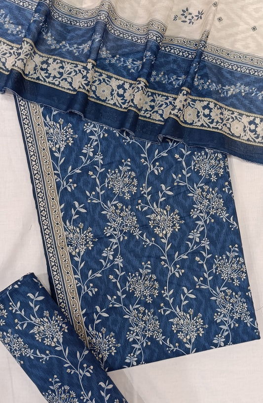Bin Saeed Digital Printed Cotton Cambric Unstitched 3 Piece Suit - Design-15 - BS25DCC - Blue - Summer Collection