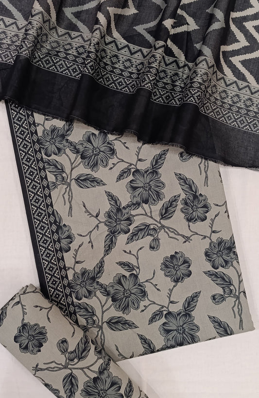 Bin Saeed Digital Printed Cotton Cambric Unstitched 3 Piece Suit - Design-13 - BS25DCC - Black - Summer Collection