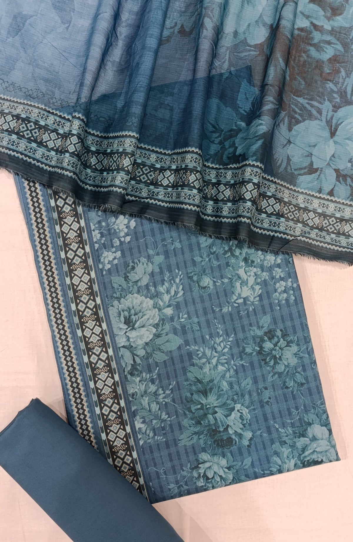 Bin Saeed Digital Printed Cotton Cambric Unstitched 3 Piece Suit - Design-12 - BS25DCC - Blue - Summer Collection