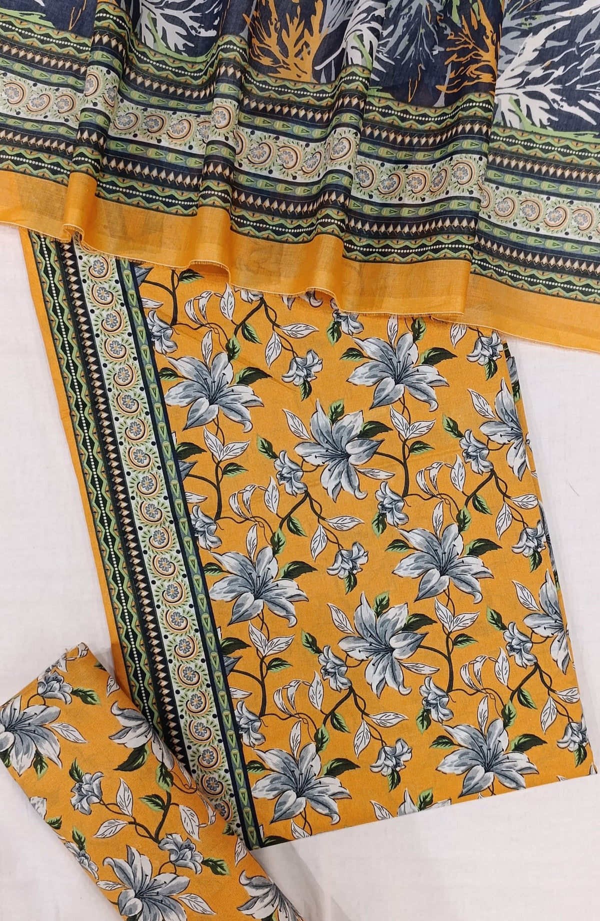 Bin Saeed Digital Printed Cotton Cambric Unstitched 3 Piece Suit - Design-11 - BS25DCC - Yellow - Summer Collection