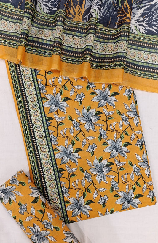 Bin Saeed Digital Printed Cotton Cambric Unstitched 3 Piece Suit - Design-11 - BS25DCC - Yellow - Summer Collection