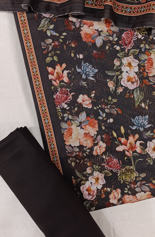 Bin Saeed Digital Printed Cotton Cambric Unstitched 3 Piece Suit - Design-10 - BS25DCC - Black - Summer Collection