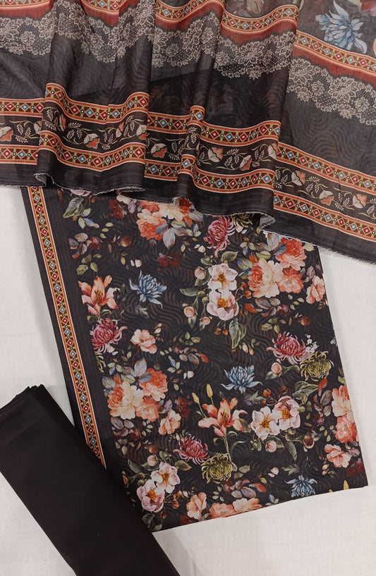 Bin Saeed Digital Printed Cotton Cambric Unstitched 3 Piece Suit - Design-10 - BS25DCC - Black - Summer Collection