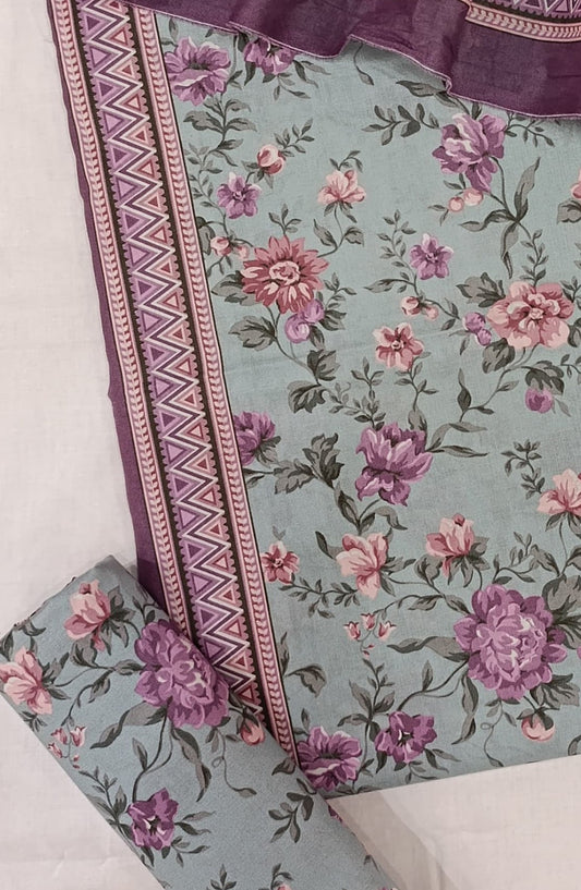 Bin Saeed Digital Printed Cotton Cambric Unstitched 3 Piece Suit - Design-08 - BS25DCC - Light Blue - Summer Collection