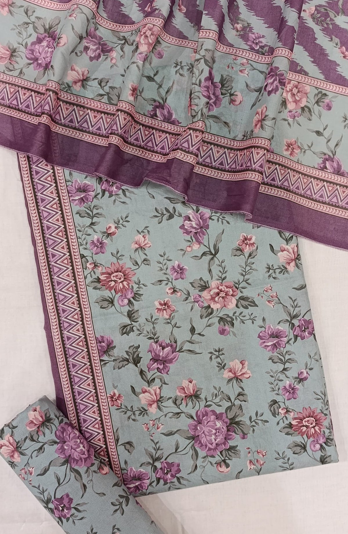 Bin Saeed Digital Printed Cotton Cambric Unstitched 3 Piece Suit - Design-08 - BS25DCC - Light Blue - Summer Collection