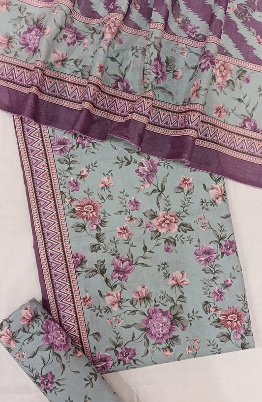 Bin Saeed Digital Printed Cotton Cambric Unstitched 3 Piece Suit - Design-08 - BS25DCC - Light Blue - Summer Collection