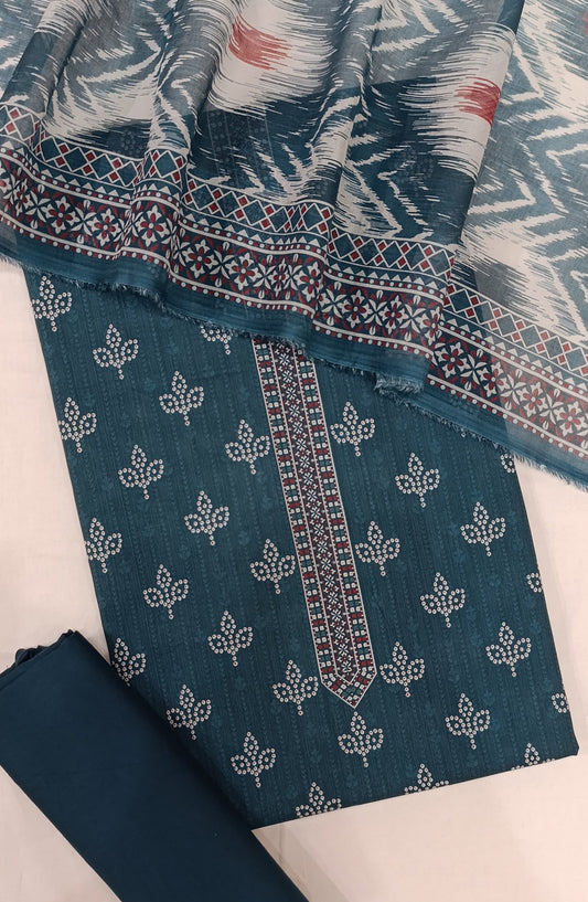 Bin Saeed Digital Printed Cotton Cambric Unstitched 3 Piece Suit - Design-07 - BS25DCC - Blue - Summer Collection
