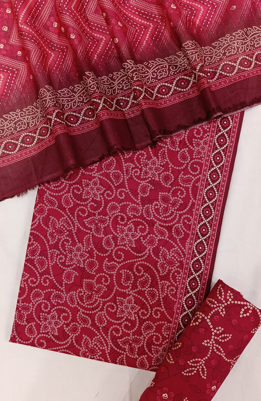 Bin Saeed Digital Printed Cotton Cambric Unstitched 3 Piece Suit - Design-02 - BS25DCC - Red - Summer Collection