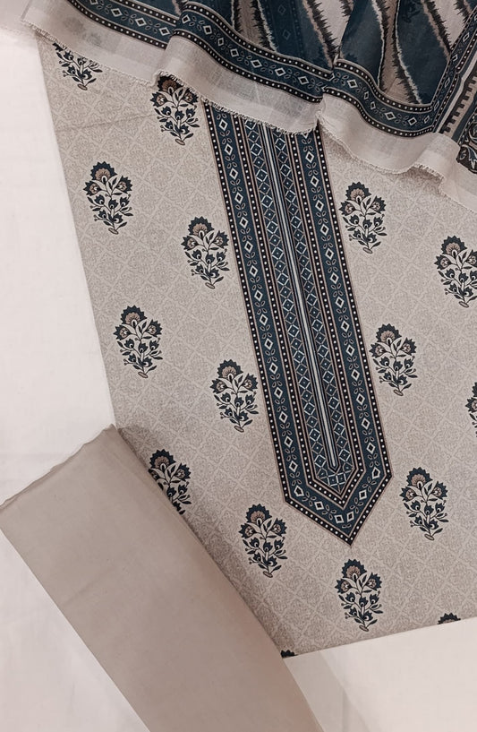Bin Saeed Digital Printed Cotton Cambric Unstitched 3 Piece Suit - Design-01 - BS25DCC - Beige - Summer Collection