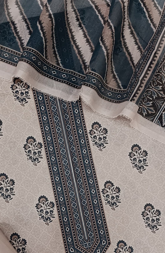 Bin Saeed Digital Printed Cotton Cambric Unstitched 3 Piece Suit - Design-01 - BS25DCC - Beige - Summer Collection