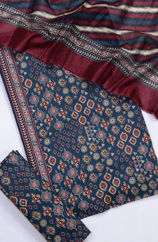 Bin Saeed Digital Printed Cotton Cambric Unstitched 3 Piece Suit - Design-40 - BS25DCC - Blue - Summer Collection