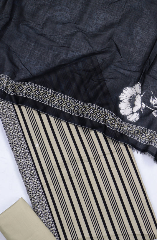 Bin Saeed Digital Printed Cotton Cambric Unstitched 3 Piece Suit - Design-41 - BS25DCC - Beige - Summer Collection
