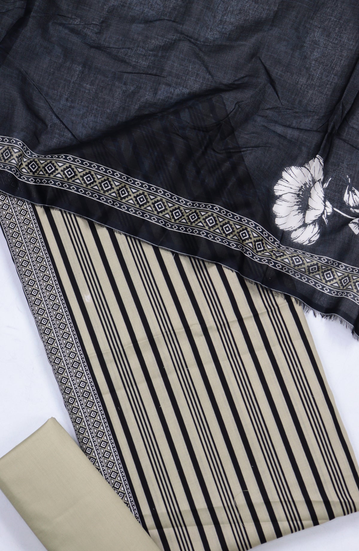 Bin Saeed Digital Printed Cotton Cambric Unstitched 3 Piece Suit - Design-41 - BS25DCC - Beige - Summer Collection