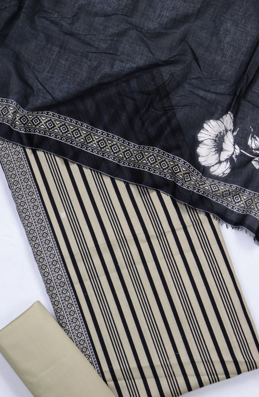 Bin Saeed Digital Printed Cotton Cambric Unstitched 3 Piece Suit - Design-41 - BS25DCC - Beige - Summer Collection