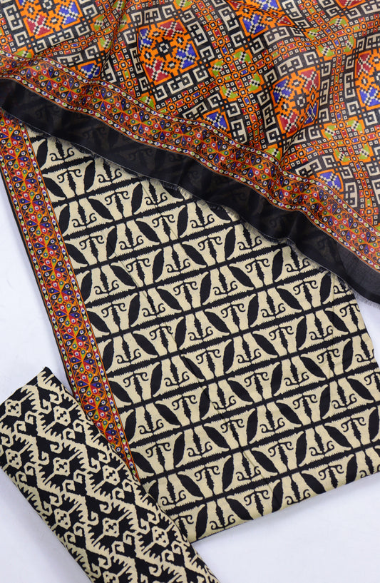 Bin Saeed Digital Printed Cotton Cambric Unstitched 3 Piece Suit - Design-42 - BS25DCC - Black - Summer Collection