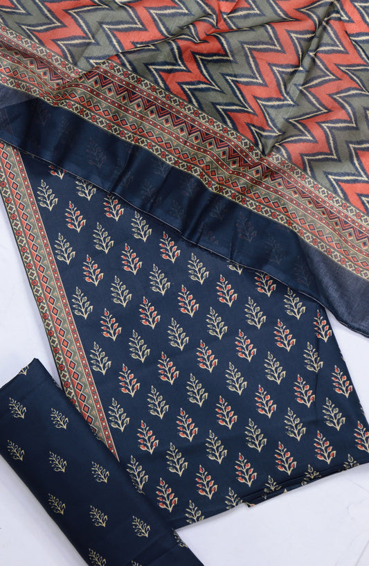 Bin Saeed Digital Printed Cotton Cambric Unstitched 3 Piece Suit - Design-43 - BS25DCC - Blue - Summer Collection